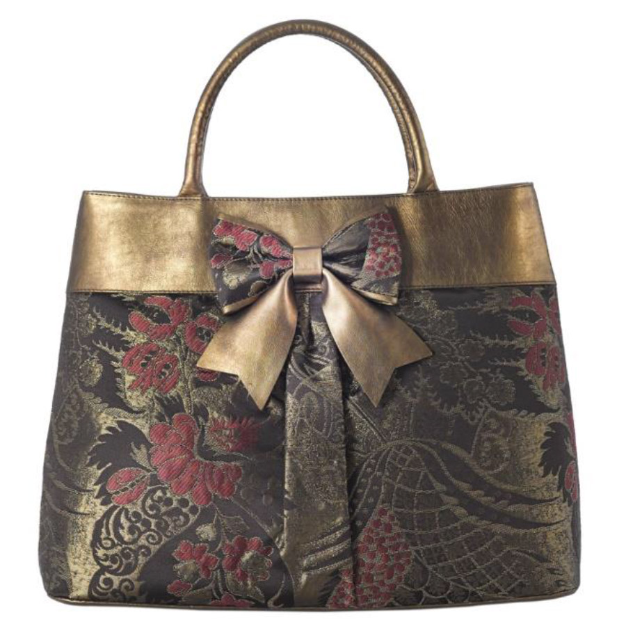 Borsa con fiocco in viscosa, seta, cotone, poliestere e pelle
