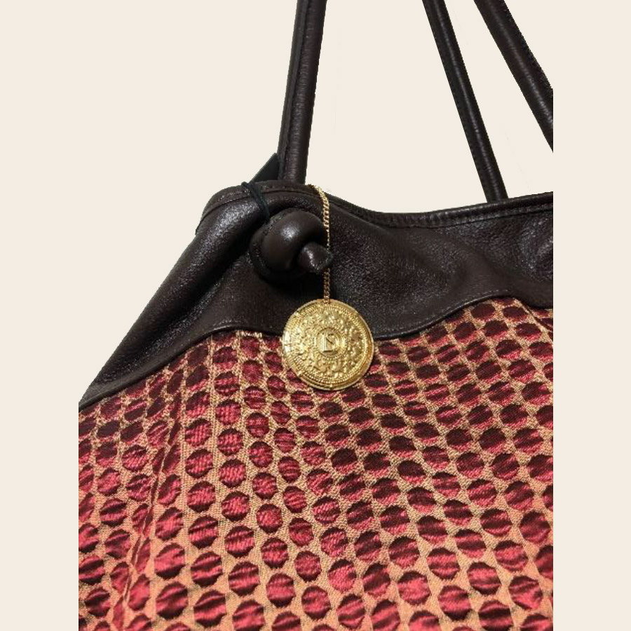 Borsa in cotone, viscosa e pelle marrone - immagine 2