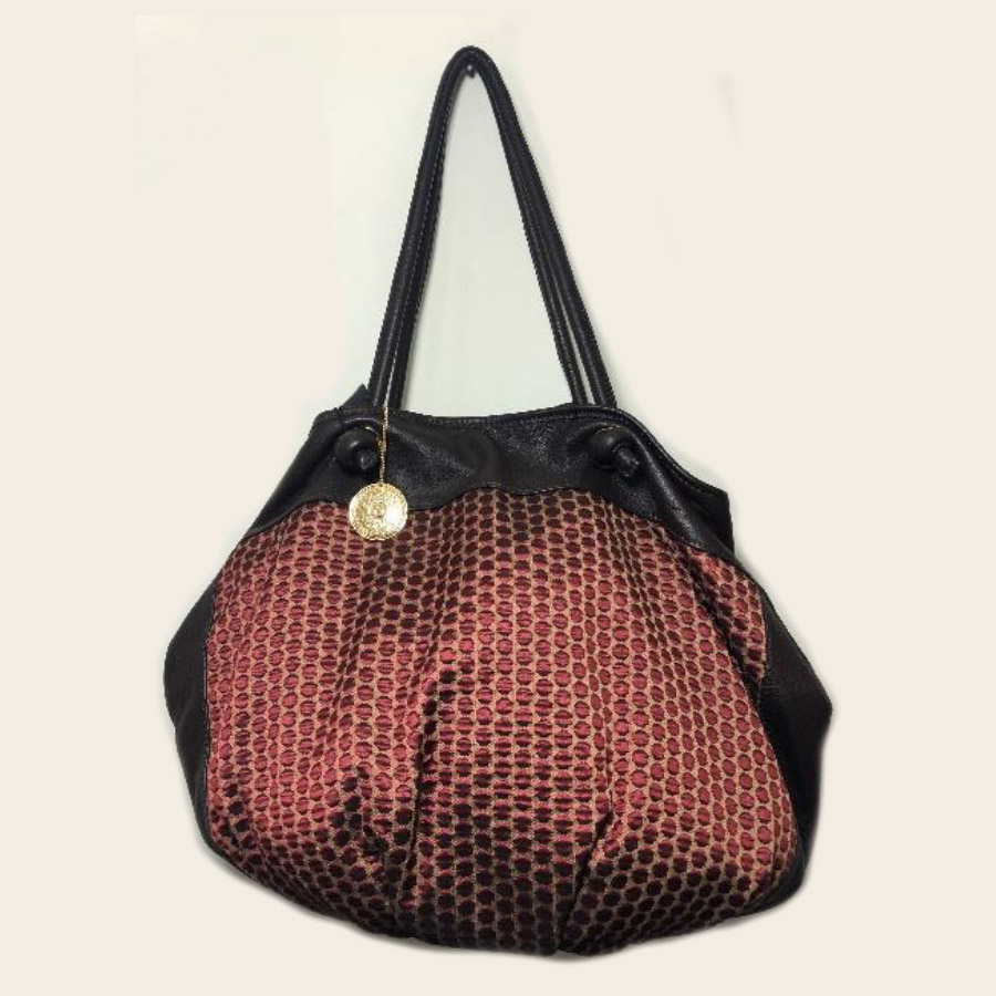 Borsa in cotone, viscosa e pelle marrone