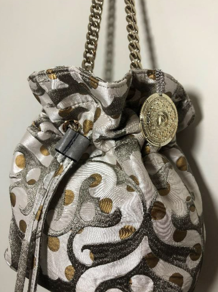 Borsa a secchiello in cotone, seta e pelle - immagine 2