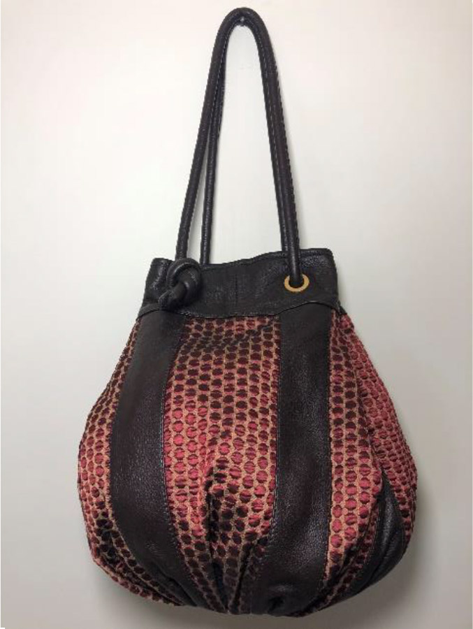 Borsa in cotone, viscosa e pelle marrone