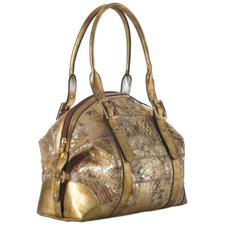 Borsa in vero pitone e pelle oro - immagine 2