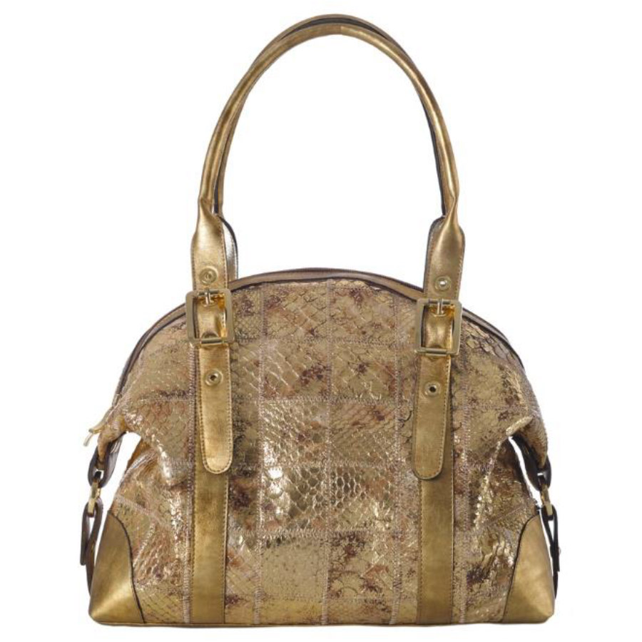Borsa in vero pitone e pelle oro