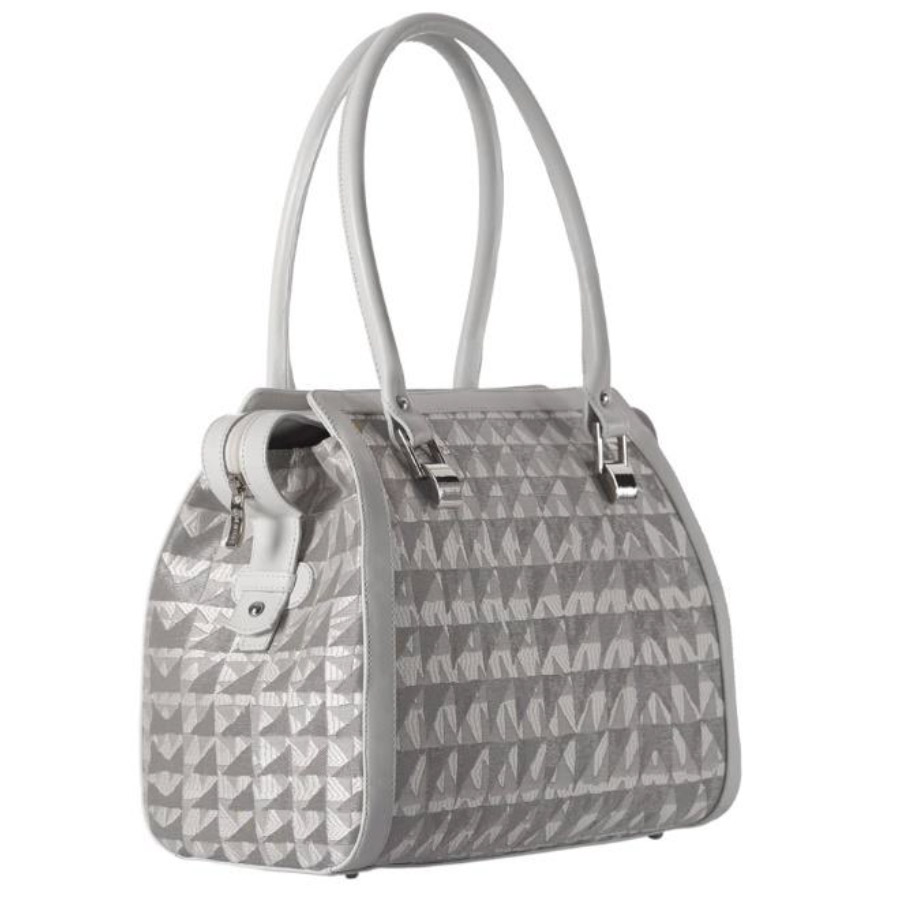 Borsa in seta, cotone e pelle bianca - immagine 2