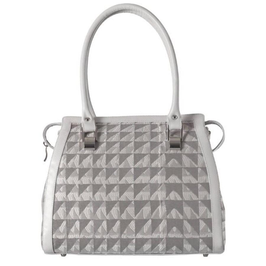 Borsa in seta, cotone e pelle bianca