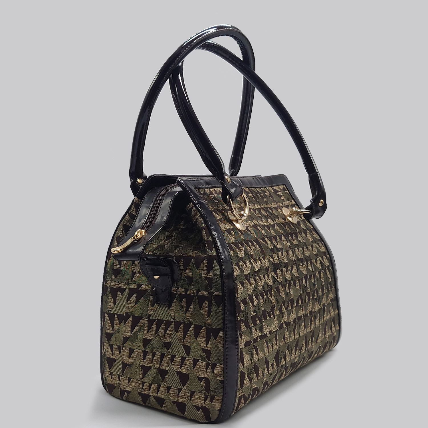 Borsa in seta, cotone e pelle lucida - immagine 2