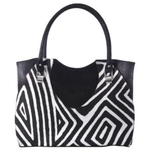 Borsa in seta, cotone e pelle nera