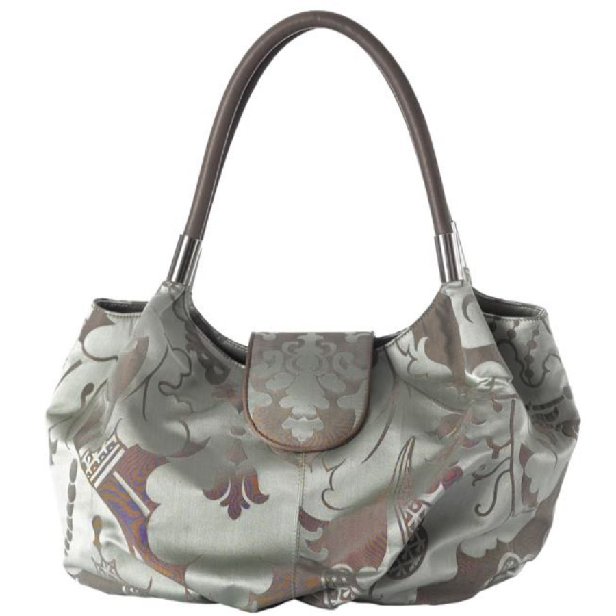 Borsa in seta, cotone e pelle tortora