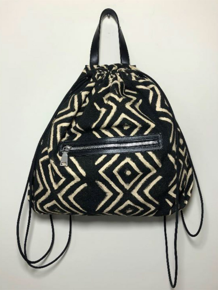 Zaino in cotone, lino e pelle nero