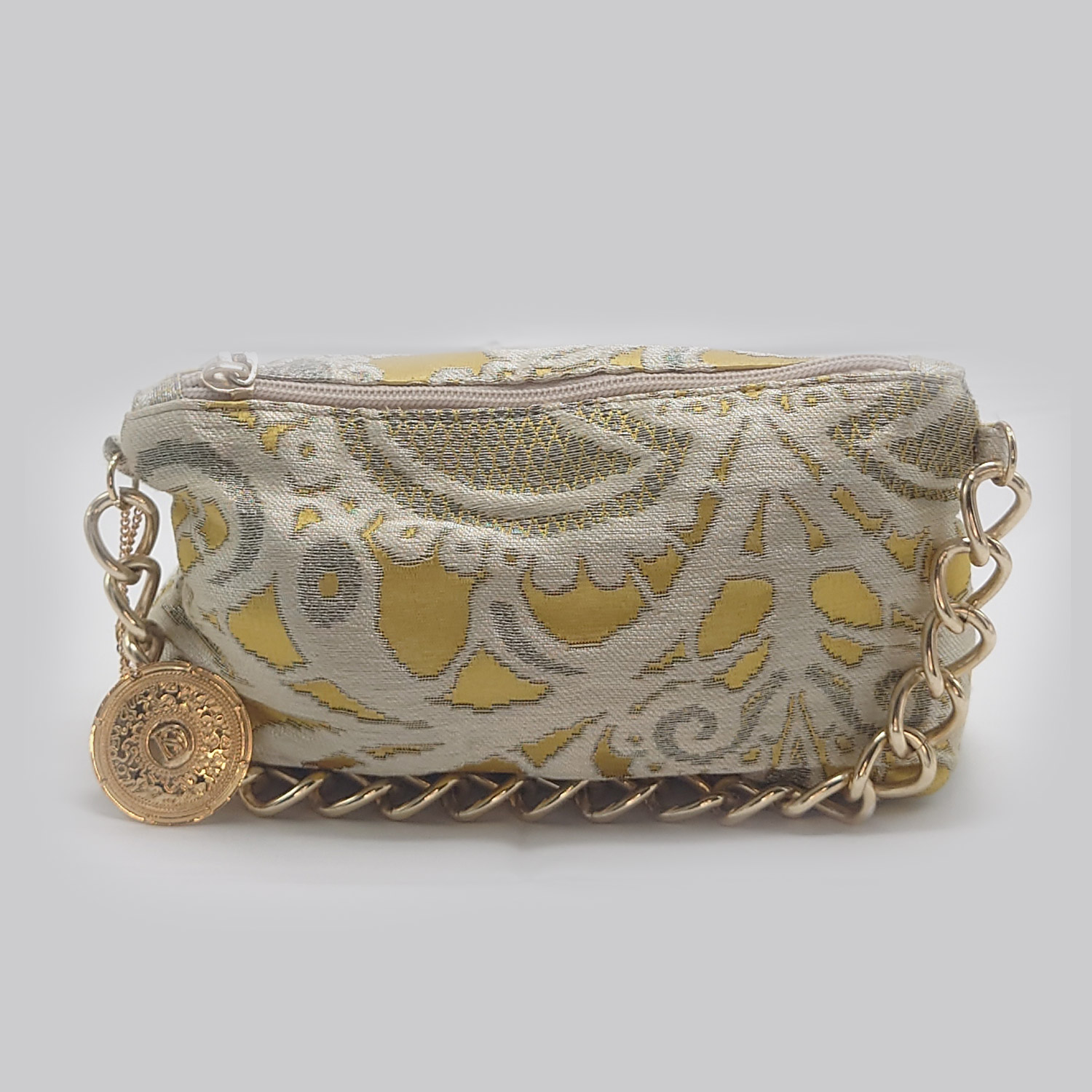 Borsa in seta e cotone argento e oro