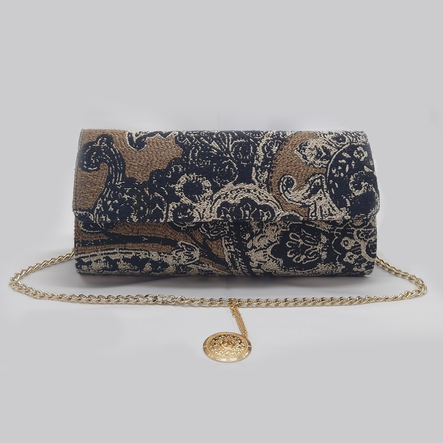 Borsa disegno cashmere in seta cotone e pelle