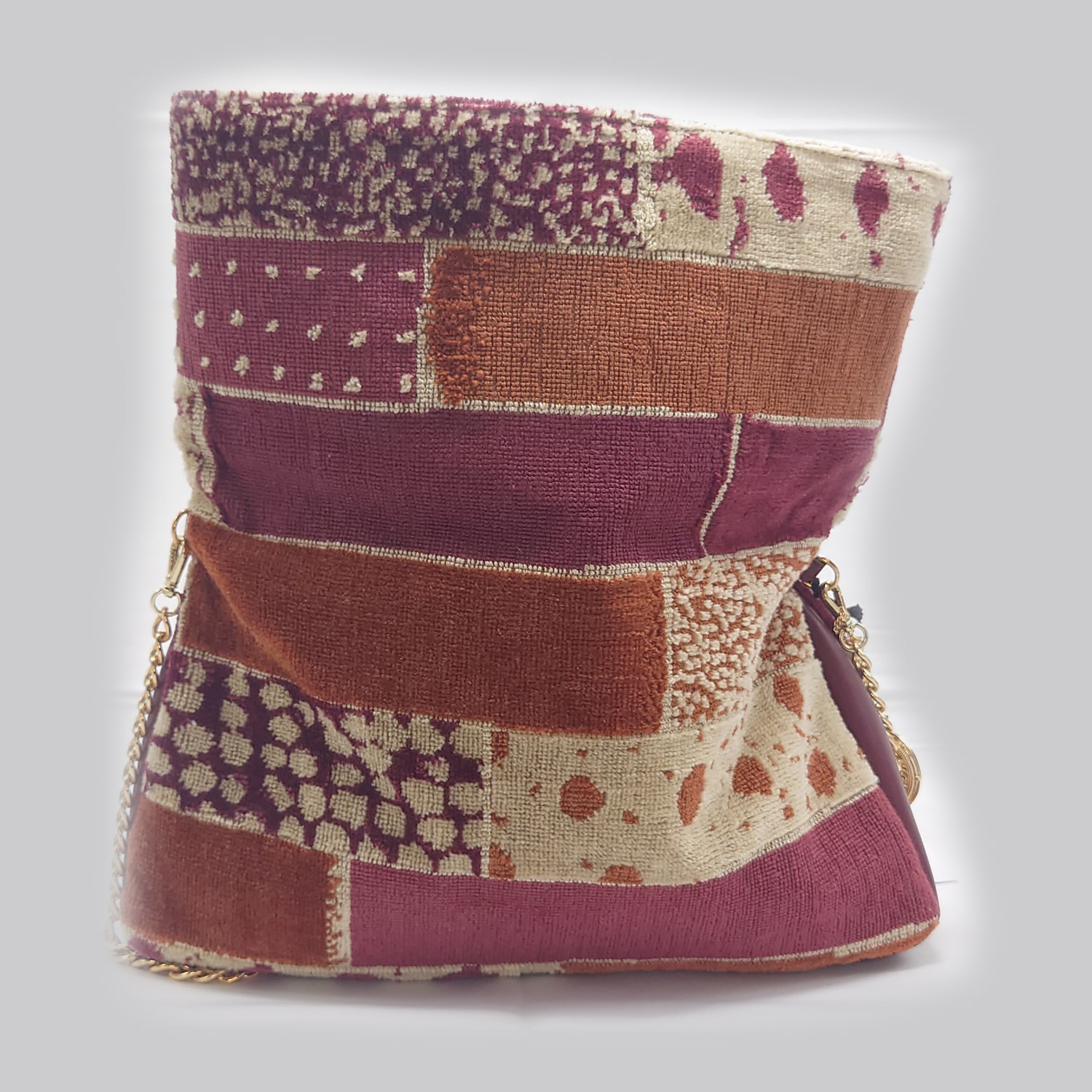 Borsa in velluto ritorto cotone e pelle bordeaux - immagine 3