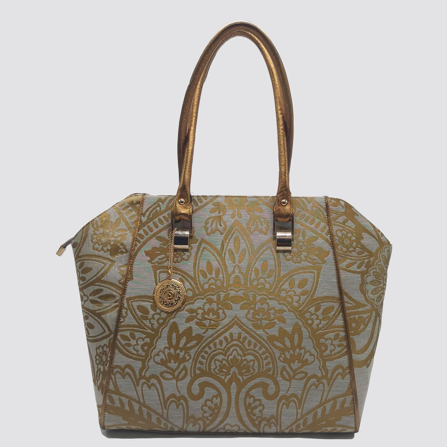 Borsa in lino, seta, viscosa e pelle