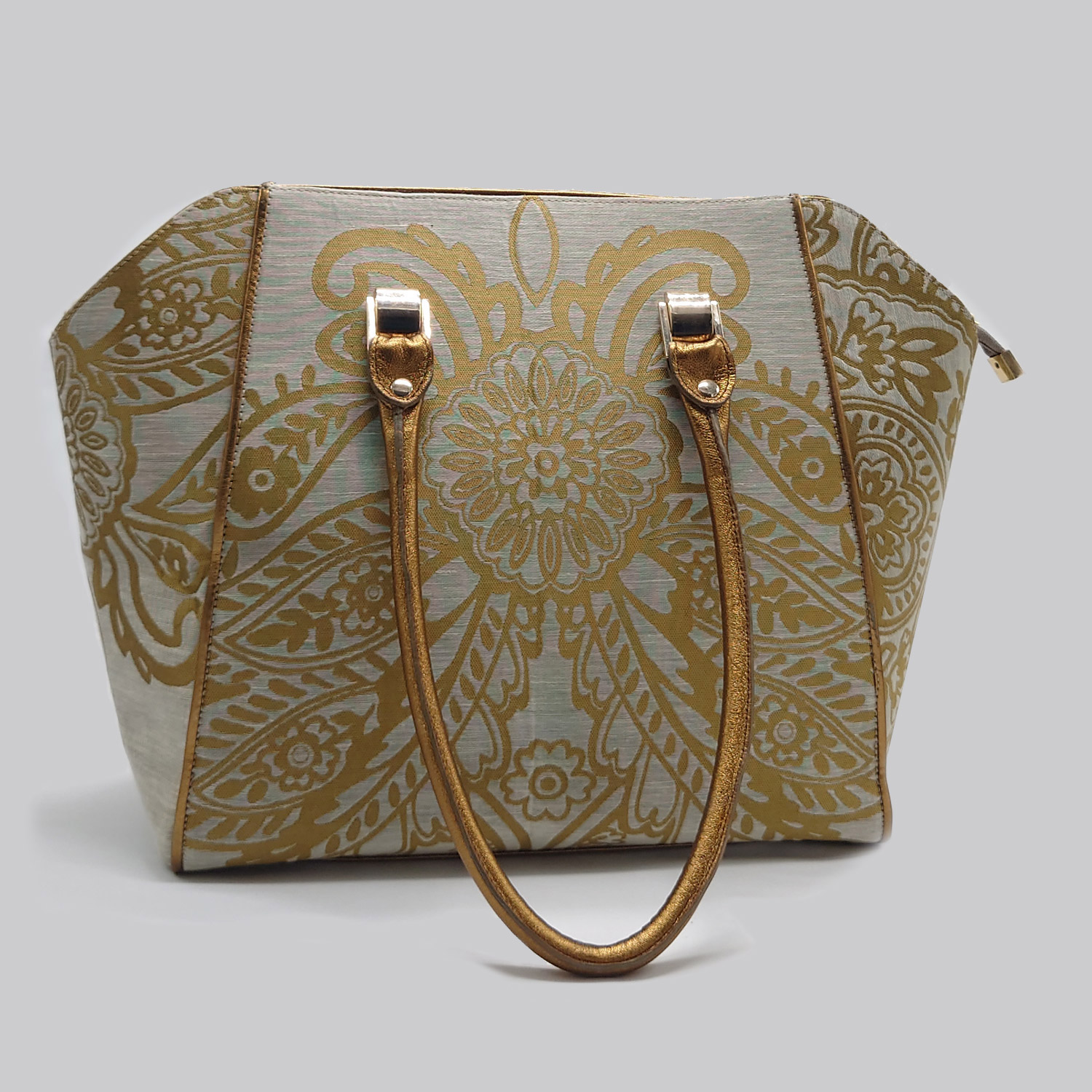 Borsa in lino, seta, viscosa e pelle - immagine 2