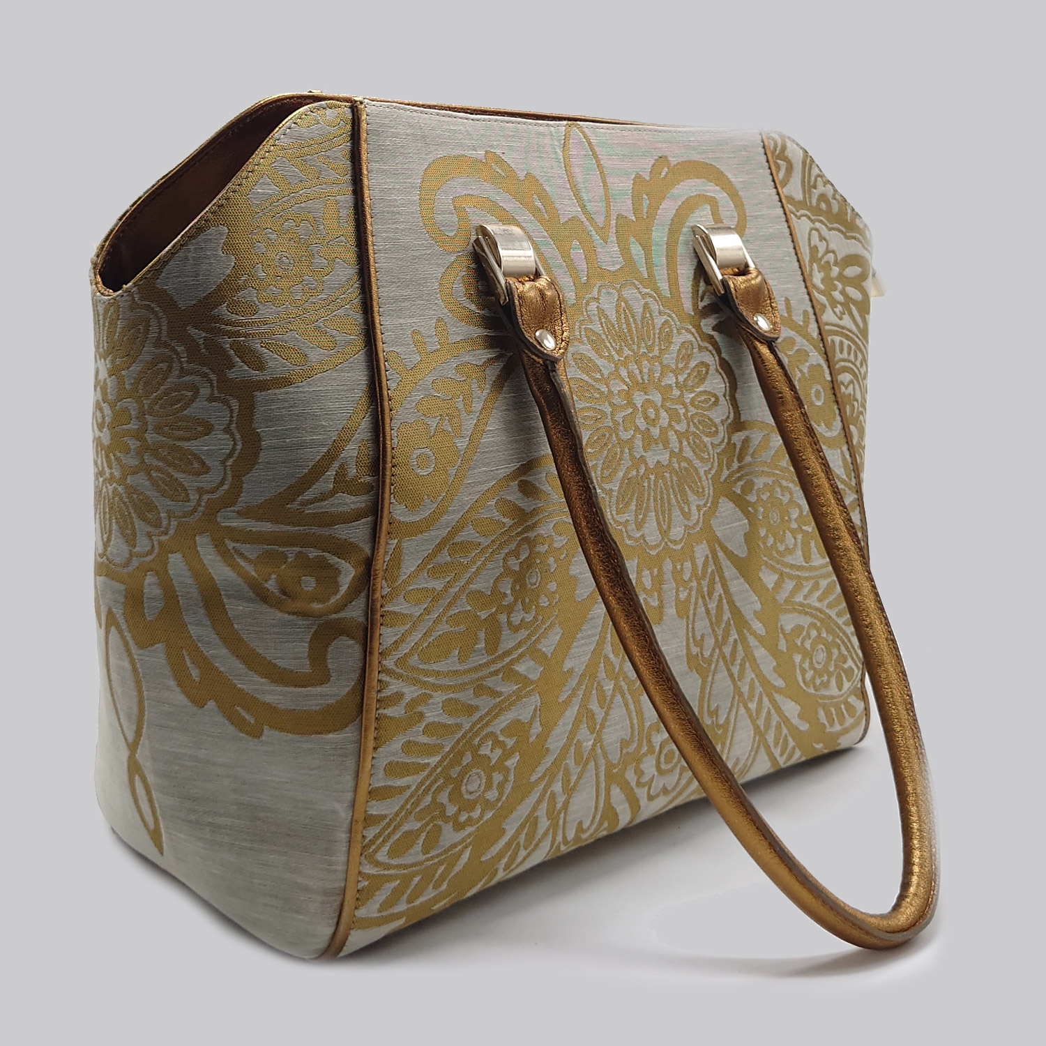 Borsa in lino, seta, viscosa e pelle - immagine 3