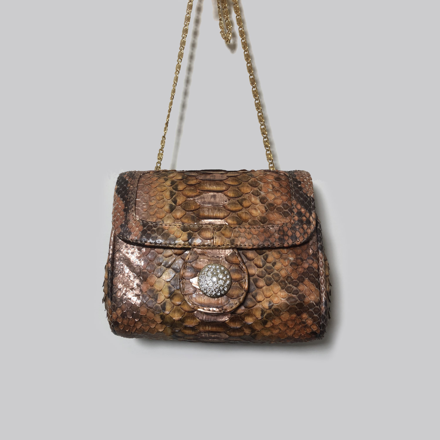 Borsa marrone in pelle di vero pitone